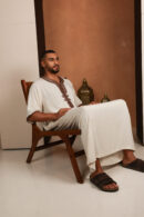 Jalaba Omar - Beige Short-Sleeved Men’s Jalaba – Lightweight Linen with Embroidered Detailing