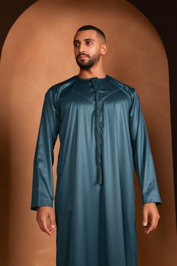 Kandhoura Ismael - Deep Teal Emirati Kandhoura - Satin Blend | Elegant &amp; Lightweight Traditional Wear