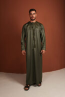 Kandhoura Samir - Rich Olive Green Emirati Kandhoura – Soft Cotton Blend | Elegant & Breathable Traditional Wear