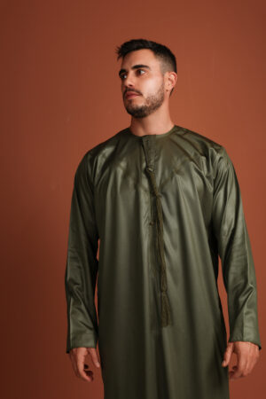 Kandhoura Samir - Rich Olive Green Emirati Kandhoura – Soft Cotton Blend | Elegant & Breathable Traditional Wear