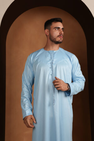 Kandhoura Yacine - Kandhoura Emirati bleu ciel - Satin doux | Elégant et respirant - Tenue traditionnelle