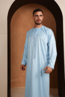 Kandhoura Yacine - Kandhoura Emirati bleu ciel - Satin doux | Elégant et respirant - Tenue traditionnelle