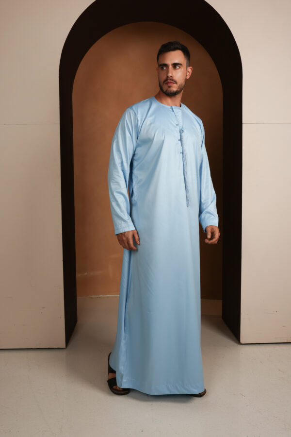 Kandhoura Yacine - Sky Blue Emirati Kandhoura – Soft Satin Blend | Elegant & Breathable Traditional Wear