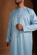 Kandhoura Yacine - Sky Blue Emirati Kandhoura – Soft Satin Blend | Elegant & Breathable Traditional Wear