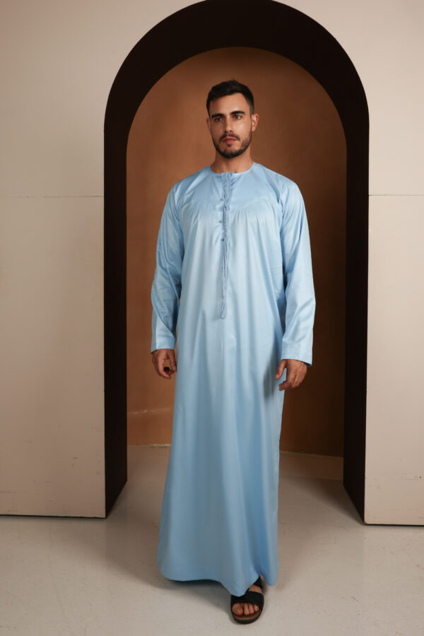 Kandhoura Yacine - Kandhoura Emirati bleu ciel - Satin doux | Elégant et respirant - Tenue traditionnelle