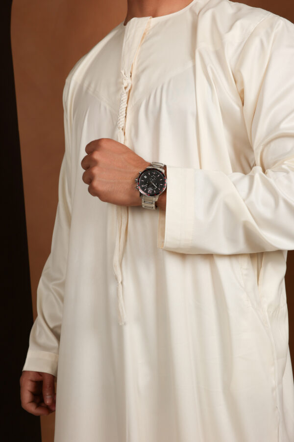 Kandhoura Yassir - Ivory White Emirati Kandhoura – Soft Satin Blend | Classic & Breathable Traditional Wear.