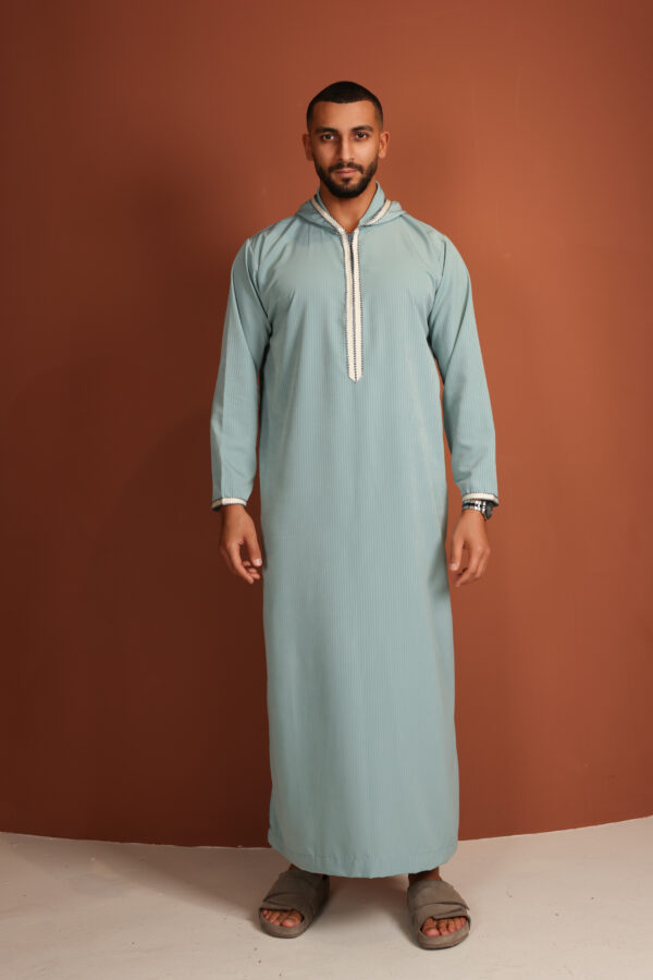 Qamis Abdoulaye - Suave Qamis de hombre con capucha verde menta - Tejido ligero Zibda | Diseño clásico omaní