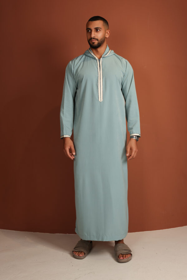 Qamis Abdoulaye - Qamis à capuche pour homme vert menthe - Tissu Zibda léger | Design omanais classique