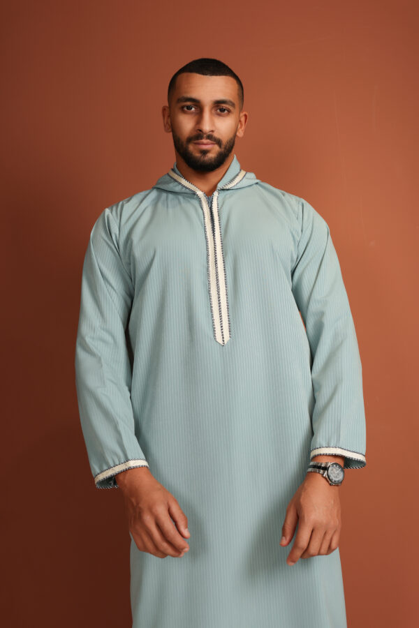 Qamis Abdoulaye - Qamis à capuche pour homme vert menthe - Tissu Zibda léger | Design omanais classique