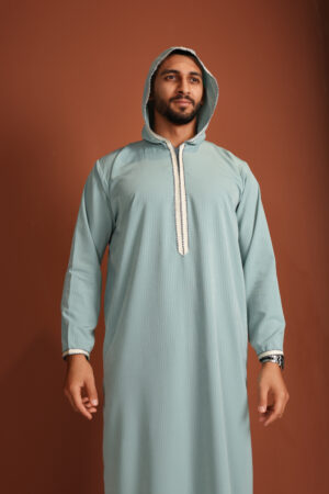 Qamis Abdoulaye - Soft Mint Green Hooded Men’s Qamis – Lightweight Zibda Fabric | Classic Omani Design