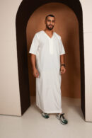 Qamis Elias - Men’s Short-Sleeve Qamis Elias – Pure White with Minimalist Embroidery