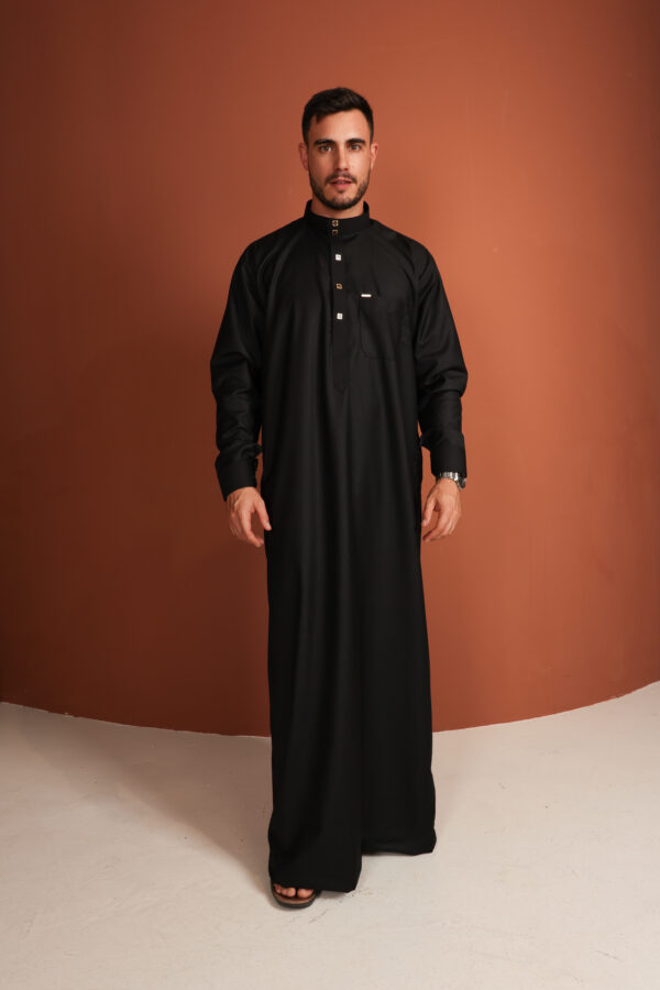 Qamis Haroun - Qamis largo para hombre en negro azabache