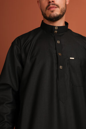 Qamis Haroun - Qamis largo para hombre en negro azabache