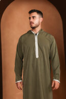 Qamis Ismael - Qamis à capuche pour homme vert olive - Tissu Zibda léger - Style omanais classique