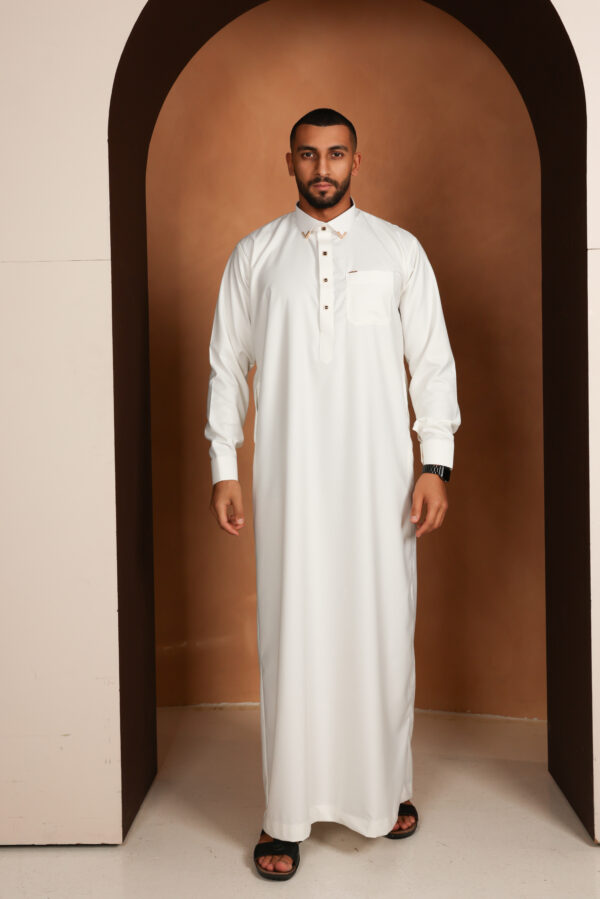 Qamis Kassim - Off-White Hommes Qamis - Tissu italien de qualité supérieure | Col élégant style chemise