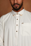 Qamis Kassim - Off-White Men’s Qamis – Premium Italian Fabric | Elegant Shirt-Style Collar