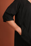 Qamis Maxa - Men’s Short-Sleeve Qamis Maxa – Black Zibda Fabric with Subtle Pinstripes & Embroidery