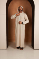 Qamis Mohamed - Qamis beige à capuche pour homme - Tissu Zibda léger | Design omanais classique