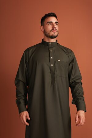 Qamis Rachid – Men’s Long Qamis in Dark Olive Green