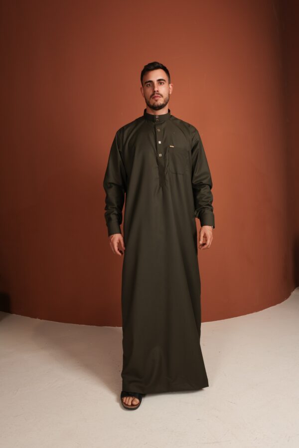 Qamis Rachid - Qamis largos para hombre en verde oliva oscuro