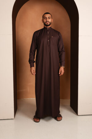 Qamis Sahal – Men’s Long Qamis in Dark Chocolate Brown