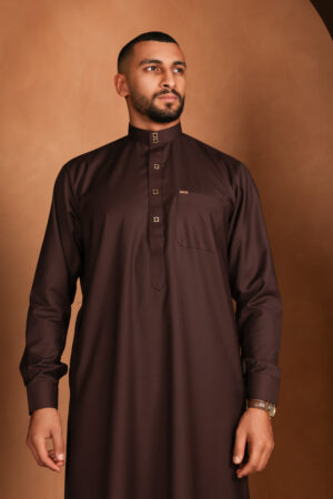 Qamis Sahal – Men’s Long Qamis in Dark Chocolate Brown