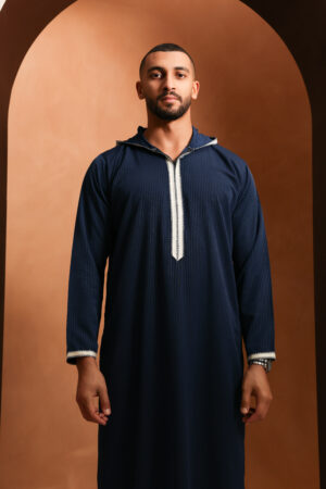 Qamis Yacoub - Qamis homme à capuche bleu marine profond - Tissu Zibda léger | Style omanais classique