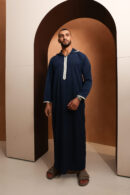 Qamis Yacoub - Deep Navy Blue Hooded Men’s Qamis – Lightweight Zibda Fabric | Classic Omani Style