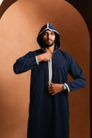 Qamis Yacoub - Qamis homme à capuche bleu marine profond - Tissu Zibda léger | Style omanais classique